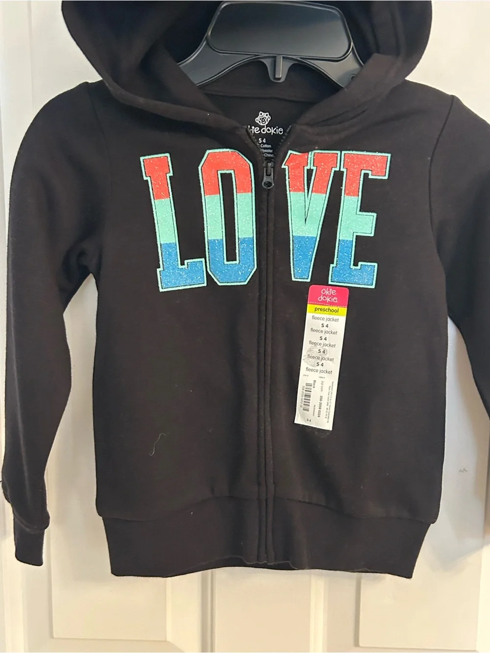 NWT-Girls OshKosh B'gosh Black Zip Hoodie with Rainbow LOVE Graphic